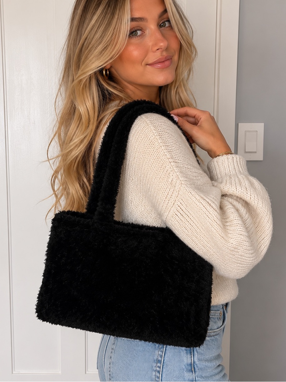 Black Faux Fur Shoulder Bag